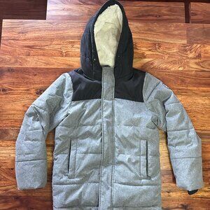 Abercrombie Kids Faux Sherpa Lined Puffer Jacket, Gray / Black Size 11 / 12